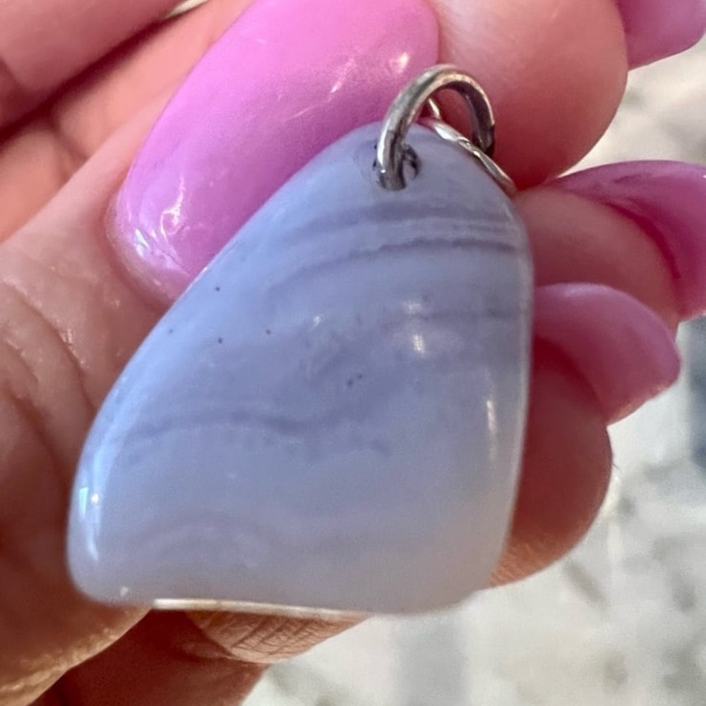 Genuine Blue Lace Agate Gemstone Pendant 925 Sterling Silver Handmade